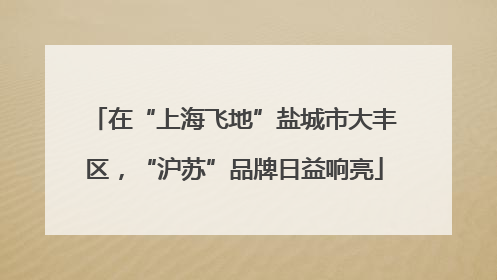 在“上海飞地”盐城市大丰区，“沪苏”品牌日益响亮