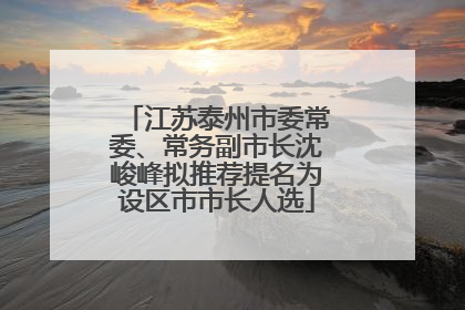 江苏泰州市委常委、常务副市长沈峻峰拟推荐提名为设区市市长人选